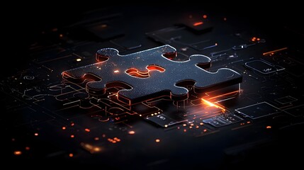 A striking digital abstract art piece featuring interlocking glowing mesh puzzle pieces with vibrant colorful outlines creating a futuristic and captivating visual composition