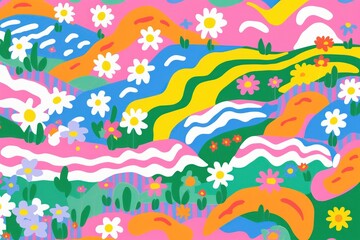 Fototapeta premium Vibrant daisy pattern abstract painting graphics.