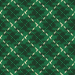 Retro St. Patrick's Day Irish Tartan green Vector Pattern. Traditional Ireland plaid diagonal seamless pattern.
