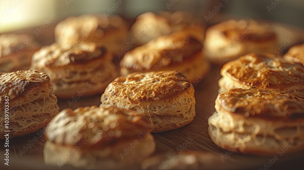 Poster A close up of fresh scones with a shallow depth of field