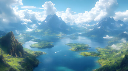 Mountain Lake Landscape - 3D Illustration
