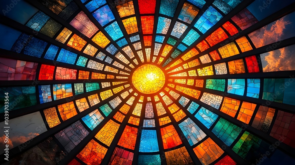 Aufkleber abstract mesh patterns showcasing the intricate symmetry and geometric beauty of stained glass windo