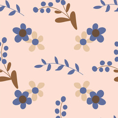 Vector Brown Autumn Floral Seamless Pattern