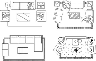 Vector sketch illustration silhouette design of furniture table chair sofa home living room interior