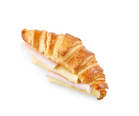 Croissant bakery with cheese sandwich isolated white background style.