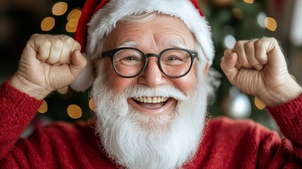 Happy Santa Claus with White Beard in Red Knit Sweater