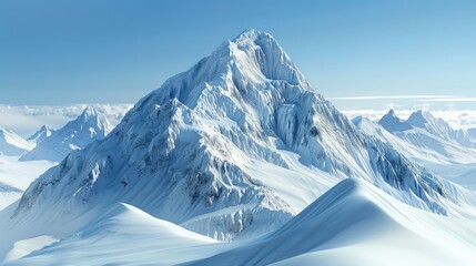 Obraz premium The snow covered mountain with its unique ridges and valleys stands out against the clear blue sky evoking a sense of tranquility and awe