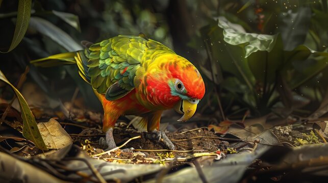 Barraband aka Superb Parrot Foraging on the Ground
