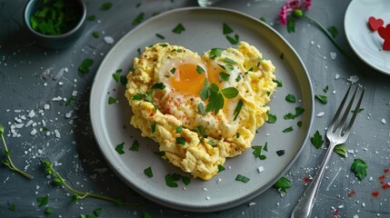 Valentine s day Breakfast is scrambled eggs with heart shaped