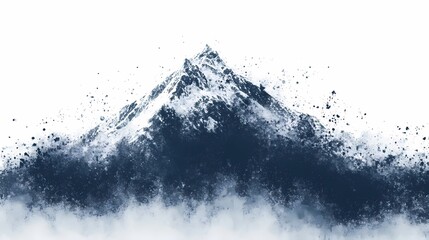 Abstract Snowy Mountain Peak with White Background