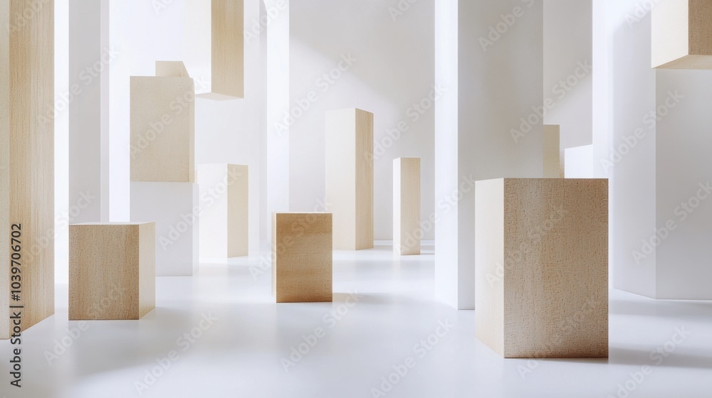 Aufkleber An abstract arrangement of building blocks in a minimalist art studio, Blocks arranged in geometric patterns, Modern minimalist style