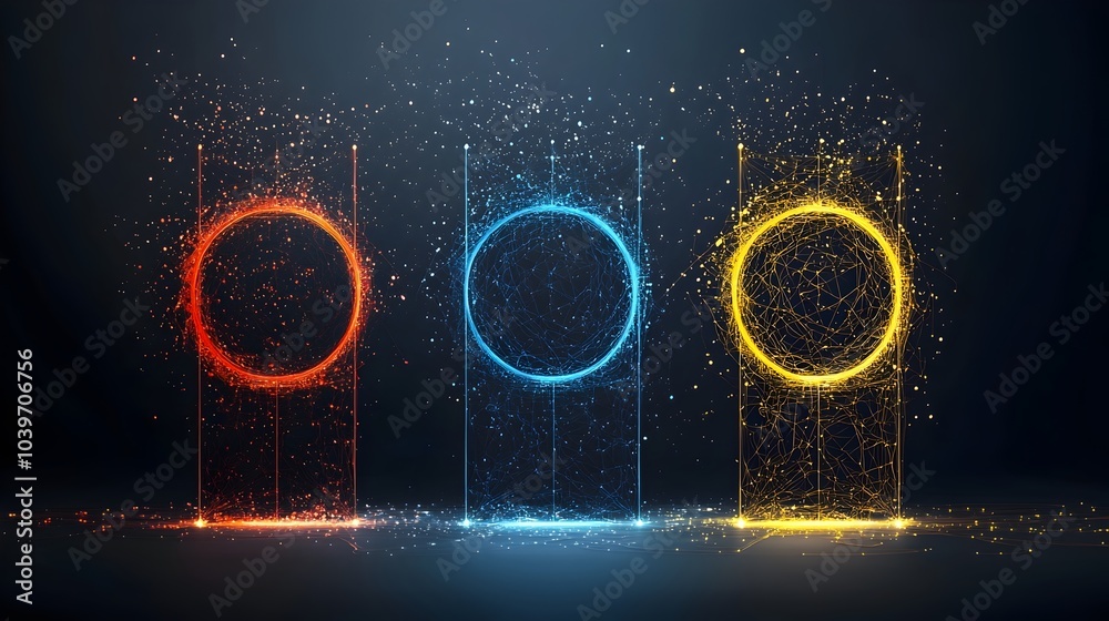 Poster Captivating and hypnotic glowing mesh line mandala patterns with vibrant color gradients that create a visually stunning and transcendent digital art design