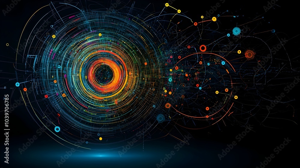 Leinwandbilder captivating abstract spiral mesh design with vibrant neon color transitions creating a futuristic dy