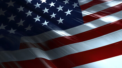 Obraz premium Close-up of the American flag with soft light and gentle shadows, capturing a sense of patriotism and national pride.