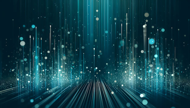 Cascading Light Dots on Teal Rain, Generative Ai