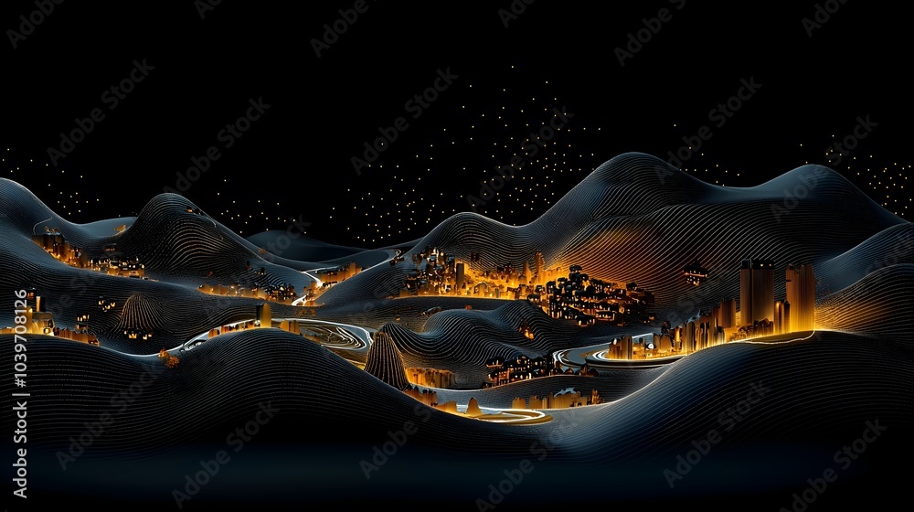 Poster captivating digital showcasing glowing mesh like streams meandering through a serene and picturesque