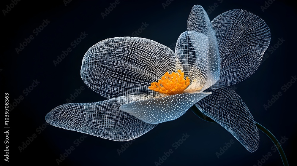 Poster captivating glowing mesh fractals depicting the elegant symmetry of a blooming orchid showcasing nat