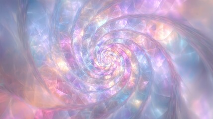 Fototapeta premium A computer-generated image features a spiral design in shades of blue, pink, yellow, and purple, centered with white