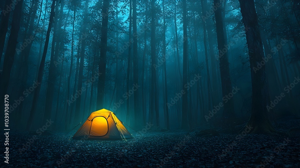 Aufkleber captivating image of a camping tent constructed with a glowing mesh material emitting a mesmerizing 