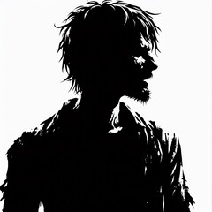 Silhouette of Mysterious Man with Messy Hair and Rough Appearance in Profile View