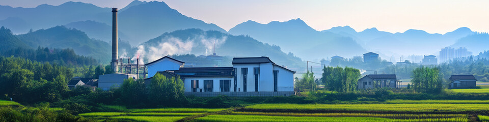 Obraz premium sustainable nuclear power plant in the mountains of china, sustainable tech innovation