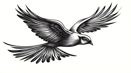 Obraz premium Delicate line art of a soaring bird with wide wings, minimalist design on a white background, using soft and simple strokes to highlight its grace and lightness, hd quality, fluid lines, natural feel.