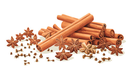 Cinnamon sticks star anise and other winter pumpkin spices Cooking exotic spice cinnamon for dessert food exact vector cartoon template
