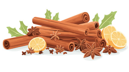 Cinnamon sticks star anise and other winter pumpkin spices Cooking exotic spice cinnamon for dessert food exact vector cartoon template