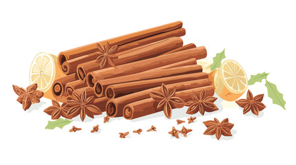 Cinnamon sticks star anise and other winter pumpkin spices Cooking exotic spice cinnamon for dessert food exact vector cartoon template