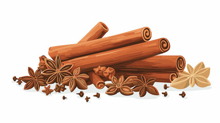 Cinnamon sticks star anise and other winter pumpkin spices Cooking exotic spice cinnamon for dessert food exact vector cartoon template