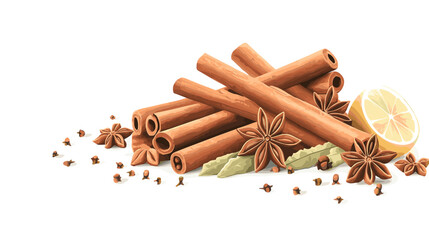 Cinnamon sticks star anise and other winter pumpkin spices Cooking exotic spice cinnamon for dessert food exact vector cartoon template
