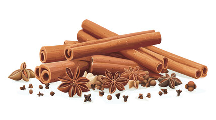 Cinnamon sticks star anise and other winter pumpkin spices Cooking exotic spice cinnamon for dessert food exact vector cartoon template