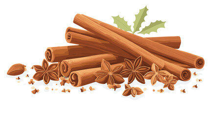 Cinnamon sticks star anise and other winter pumpkin spices Cooking exotic spice cinnamon for dessert food exact vector cartoon template