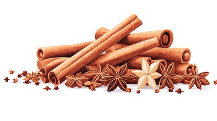 Cinnamon sticks star anise and other winter pumpkin spices Cooking exotic spice cinnamon for dessert food exact vector cartoon template