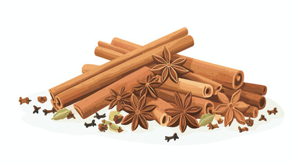 Cinnamon sticks star anise and other winter pumpkin spices Cooking exotic spice cinnamon for dessert food exact vector cartoon template