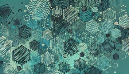 Hand-Drawn Hexagons on Teal, Generative Ai