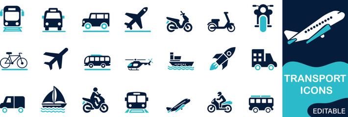 Transport icon set Solid flat vector icons collection.