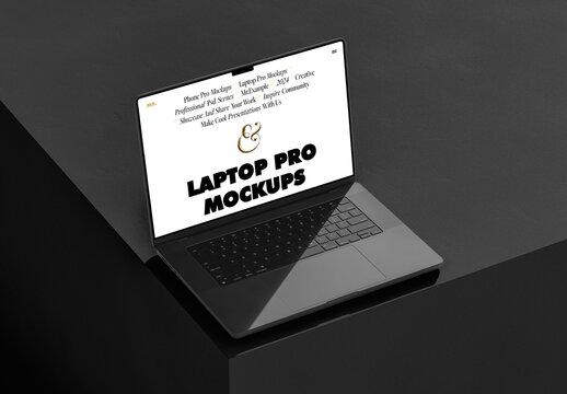 Laying Laptop on Cubic Mockup
