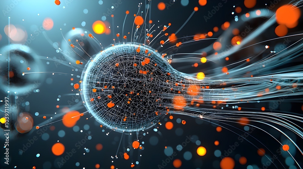 Aufkleber Dynamic light paths and trails simulating the movement and flow of particles within a particle collider or accelerator experiment  The image showcases an abstract