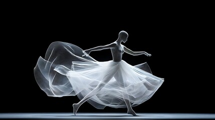 Fototapeta premium Elegant dancer performing a captivating contemporary dance routine surrounded by dynamic glowing mesh lines that accentuate the fluidity and energy of the movement