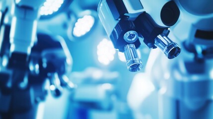 A close-up of a robotic surgical system performing a delicate procedure, surgical lights and sterile drapes in view, High-tech style