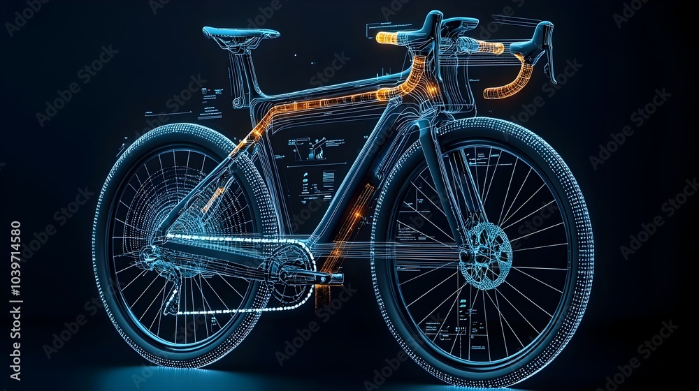 Aufkleber futuristic glowing bicycle rack with a mesh of illuminated lines facilitating the organization and s