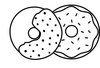 Minimalist Outline of a Donut. Dessert food, sweet food. Bread.
