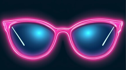  A pair of sunglasses with neon cat-eye lights against a dark backdrop