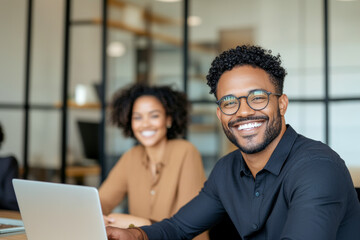 Smiling Team Members Working Together