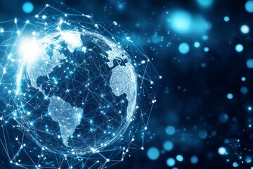 futuristic digital cover featuring a glowing global network with interconnected nodes.