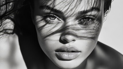 Obraz premium face turned towards wind, hair in motion, sun casting light