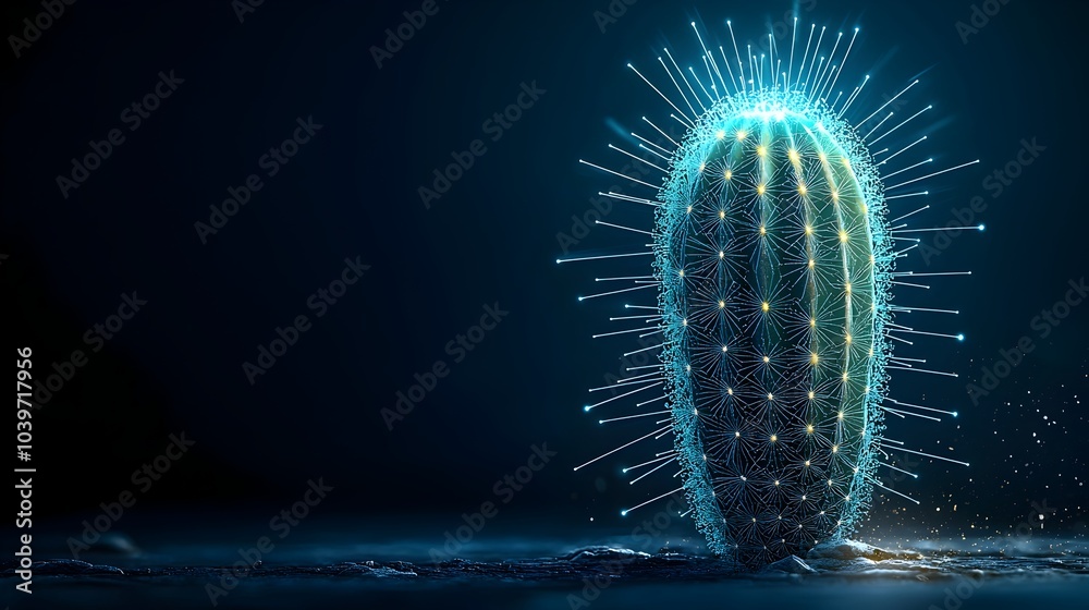 Poster Glowing Cactus With Mesh Tracing Its Sharp Spikes   Abstract Conceptual of a Succulent Plant in a Futuristic Digital Rendering