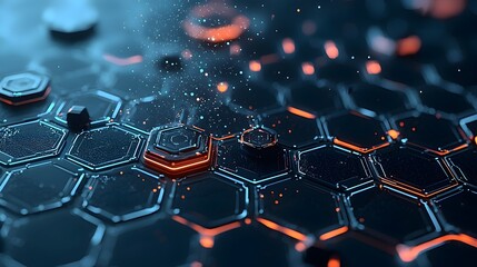 Glowing Interconnected Hexagon Mesh with Futuristic Neon Glow and Abstract Digital Art Design  Futuristic and innovative 3D of a dynamic technological and visually striking pattern
