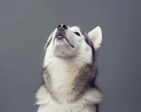 Malamute Alaskan Dog. White Puppy on Isolated Background
